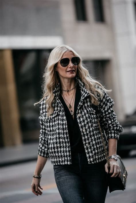 street style chanel tweed jacket|chanel tweed jacket look alike.